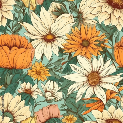 Seamless Seasonal Flowers Pattern