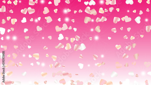 Realistic Background with Confetti of Hearts Glitter Particles. St. Valentine Day. Celebration pattern. Light Spots. Explosion of Confetti. Glitter Vector Illustration. Design for Banner.