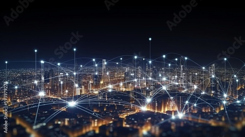Connecting dots in an abstract line with a smart city and car.The Generative AI