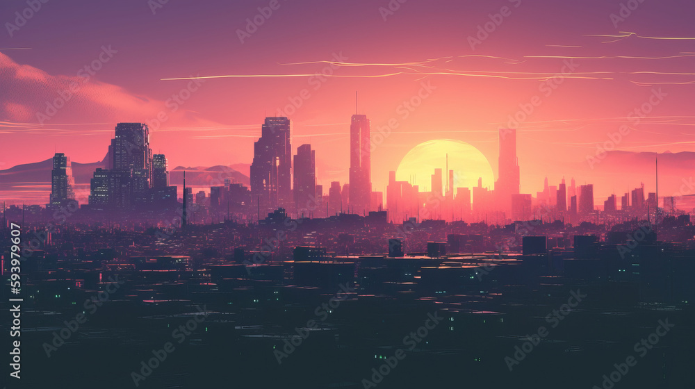 Bright futuristic towers on a dark background. Al generated Bright futuristic towers on a dark background. Al generated