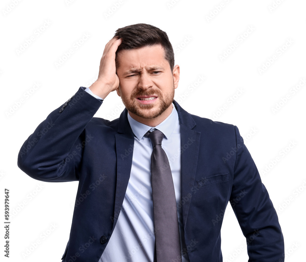 Emotional businessman in suit on white background Emotional businessman in suit on white background