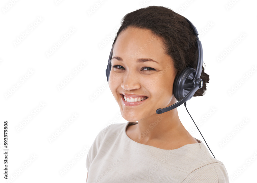 Call center, headset and portrait of woman on isolated, png and transparent background. Business face, communication and mic for happy female worker for consulting, customer service and crm support Call center, headset and portrait of woman on isolated, png and transparent background. Business face, communication and mic for happy female worker for consulting, customer service and crm support
