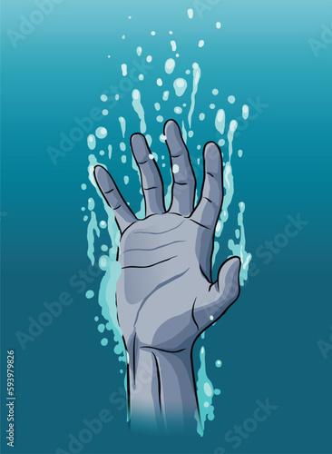 hand drowning illustration with cool color tone