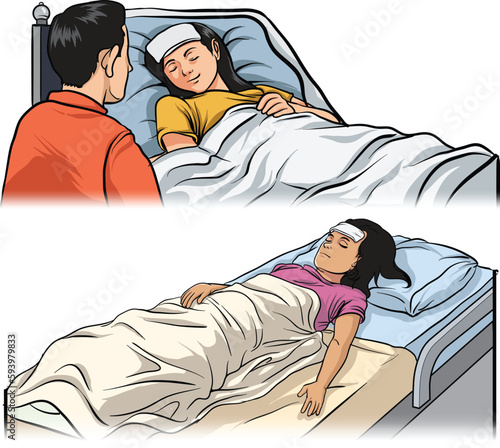 hospitalized woman illustration vector