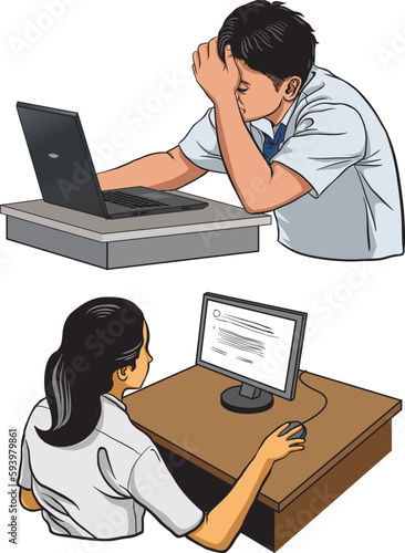 illustration of computer based exam in school