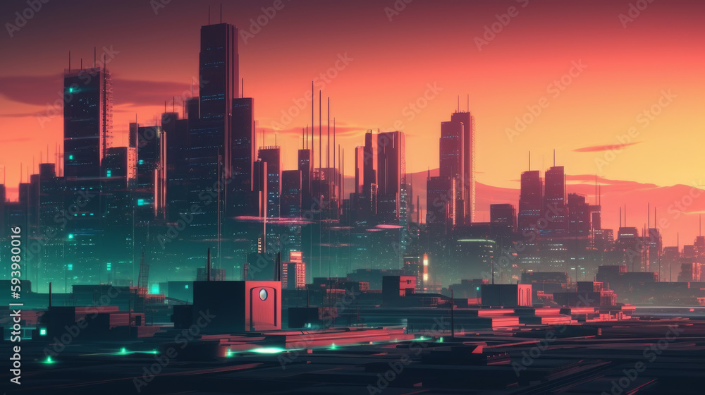 Bright futuristic towers on a dark background. Al generated Bright futuristic towers on a dark background. Al generated