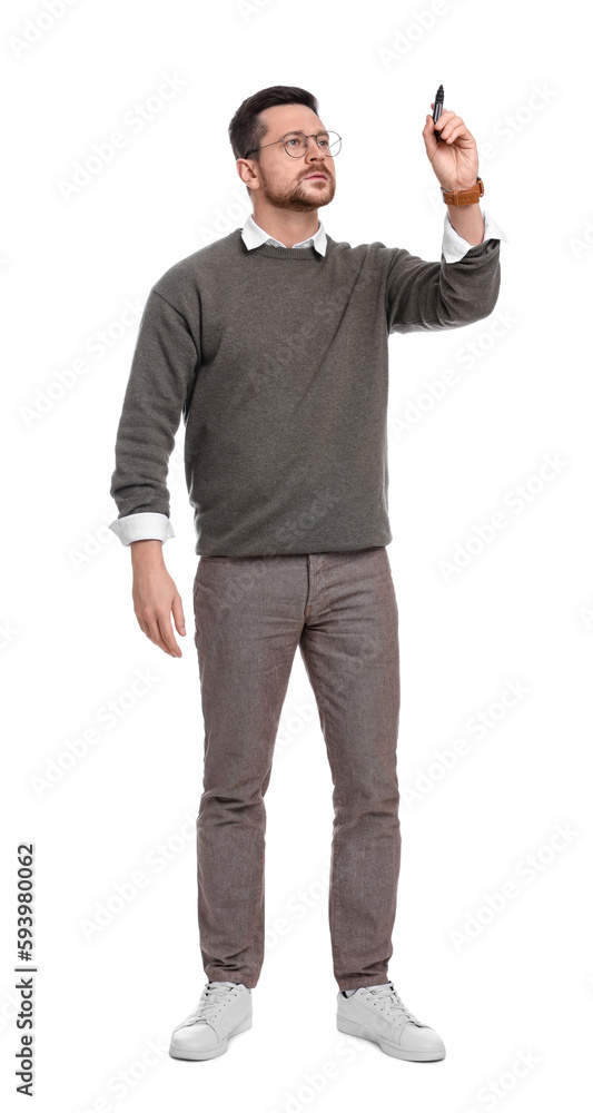 Handsome bearded businessman with marker on white background Handsome bearded businessman with marker on white background