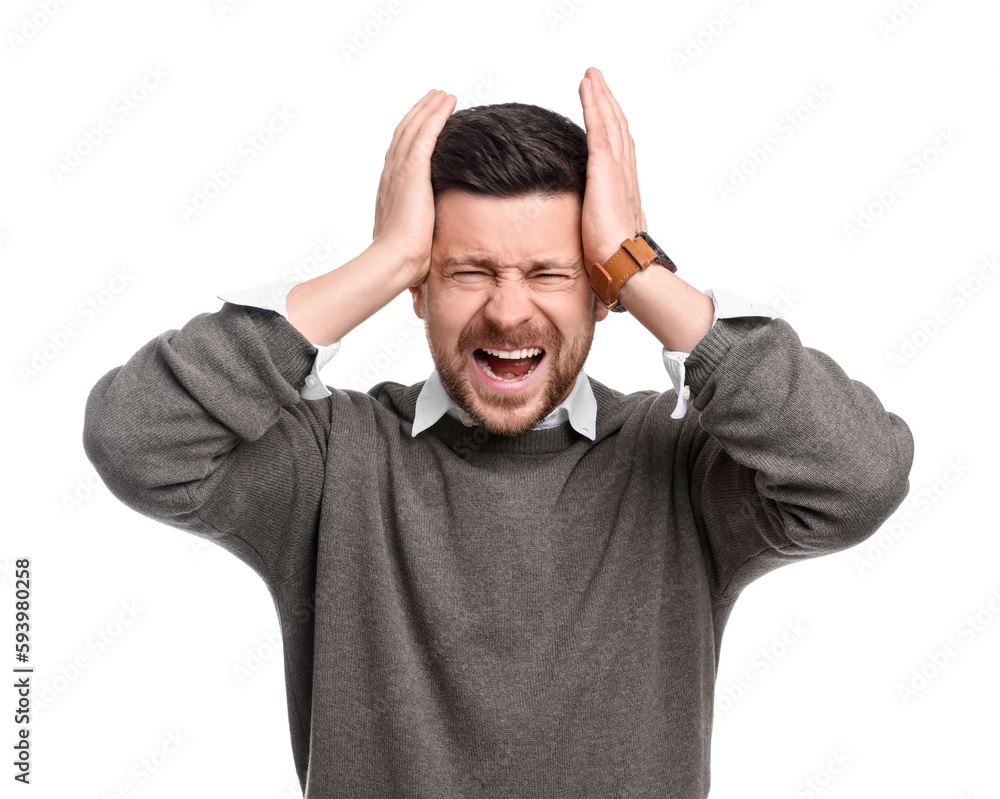 Emotional handsome bearded businessman on white background Emotional handsome bearded businessman on white background