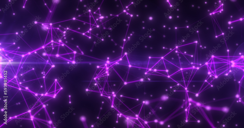 Fototapeta premium Abstract hi-tech purple glowing lines with dots and plexus triangles, abstract background
