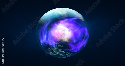 Abstract ball sphere planet iridescent energy transparent glass magic with energy waves in the core abstract background