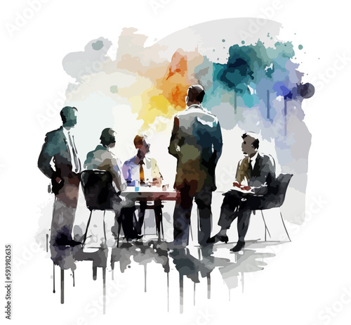 Business Meeting Illustration Watercolor Company Vector