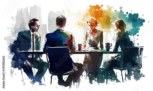 Business Meeting Table Watercolor Company Vector