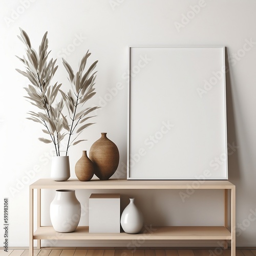 scandinavian design. View of modern scandinavian style interior with artwork mock up on wall White living room design. View of modern scandinavian style interior with artwork mock up on wall