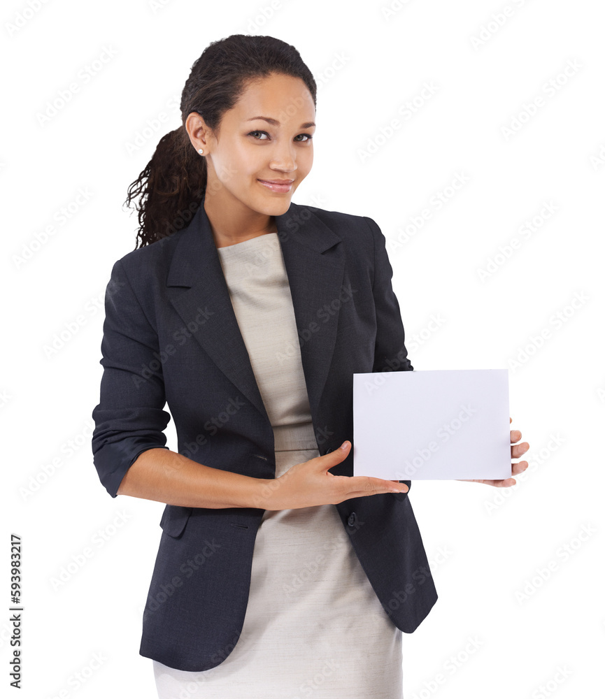 Mockup, portrait and black woman with poster for marketing campaign or lady. African female CEO, boss or entrepreneur with business sign, brand or placard isolated on a transparent png background Mockup, portrait and black woman with poster for marketing campaign or lady. African female CEO, boss or entrepreneur with business sign, brand or placard isolated on a transparent png background