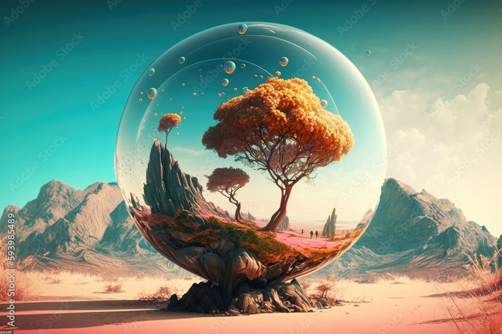 Photo glass sphere and green tree inside on nature background, Ирина ...