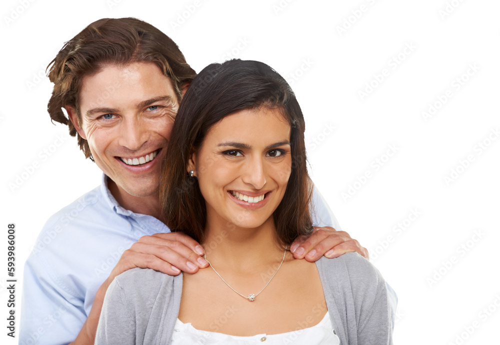 Portrait, love and couple support in studio, smile and relax while bonding together. Happiness, marriage or face of man and woman for valentines day, dating and isolated transparent png background Portrait, love and couple support in studio, smile and relax while bonding together. Happiness, marriage or face of man and woman for valentines day, dating and isolated transparent png background