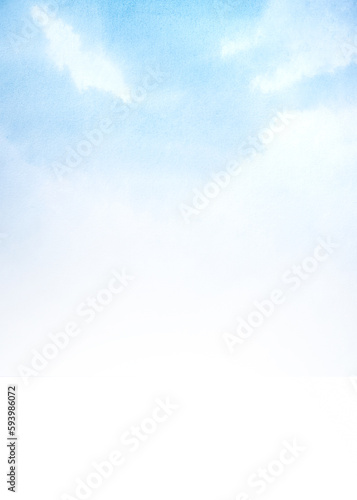 Canvas Print watercolor illustration of landscape, blue sky with white clouds
