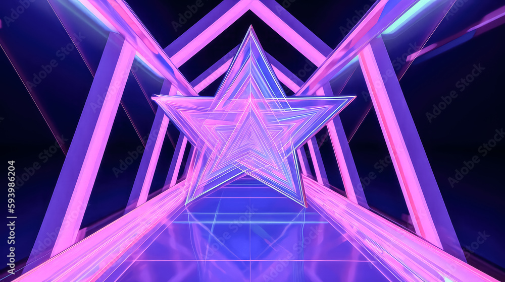 A glowing lines portal star shape in ultraviolet neon was created - generative ai. A glowing lines portal star shape in ultraviolet neon was created - generative ai.