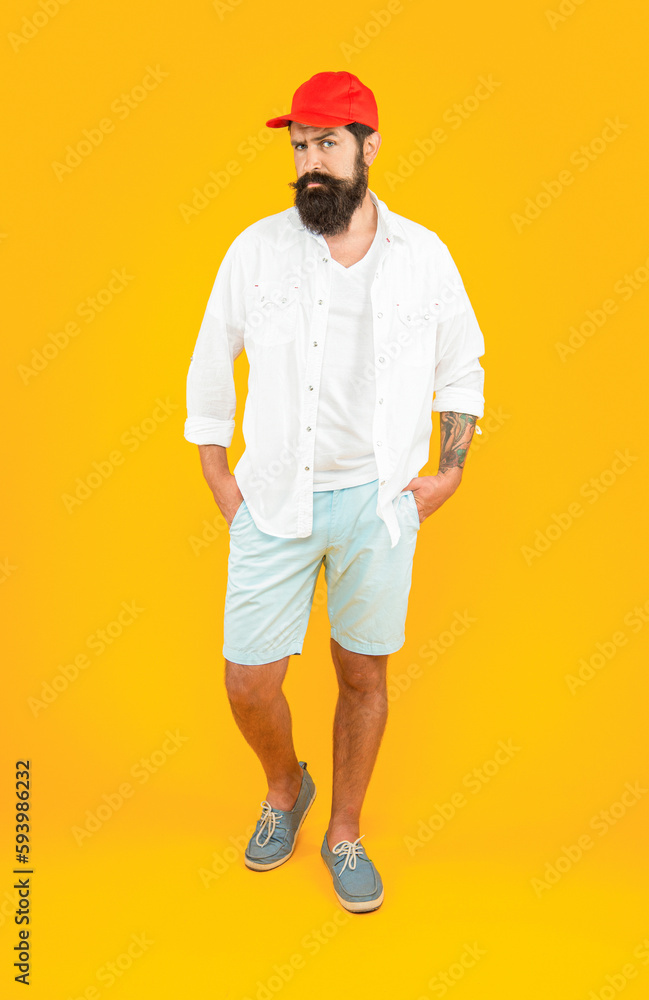 image of cool casual man with moustache. cool casual man isolated on yellow.