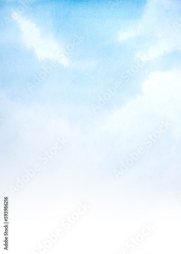 Photography watercolor illustration of landscape, blue sky with white clouds