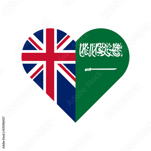unity concept. heart shape icon of united kingdom and saudi arabia flags. vector illustration isolated on white background