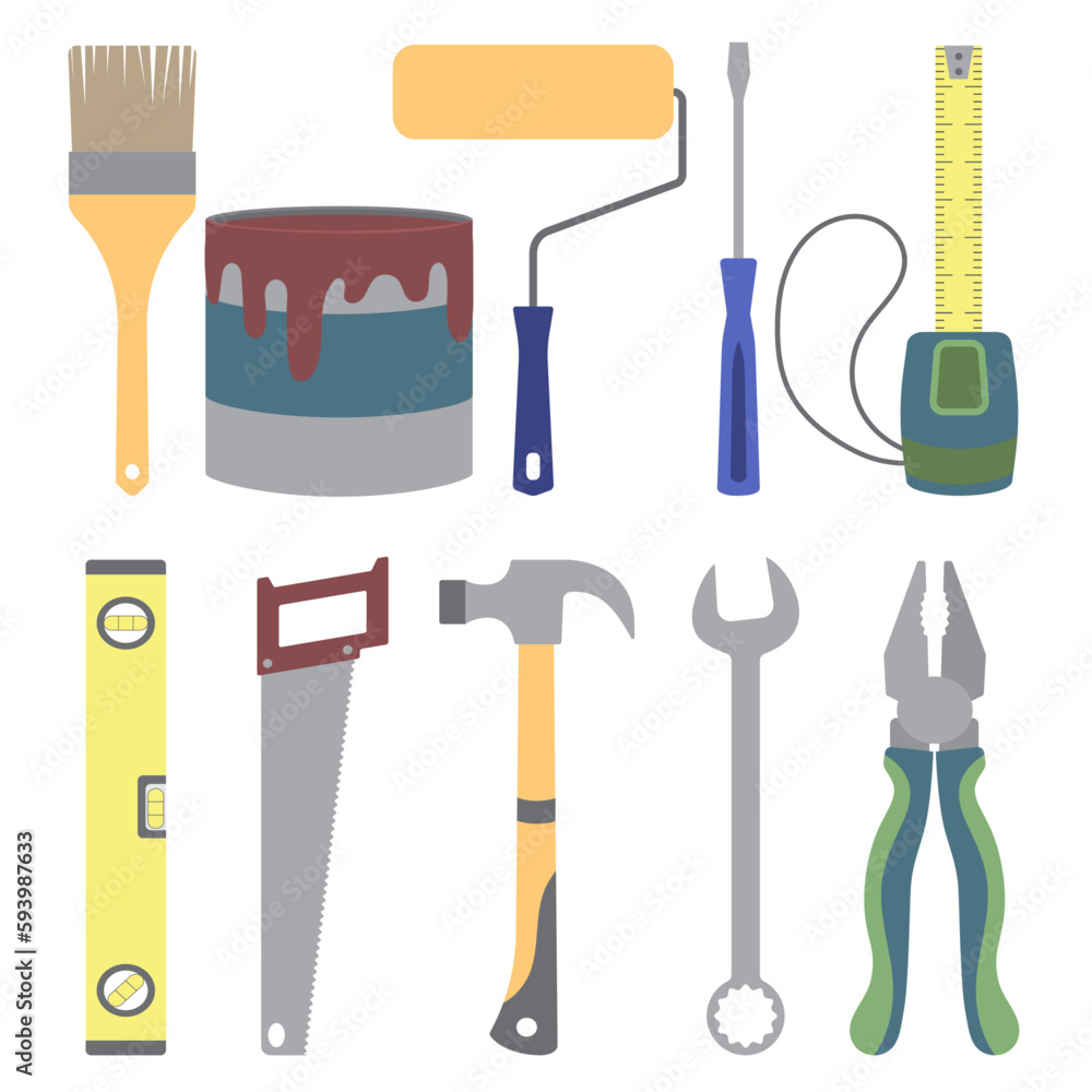 Fototapeta premium Set of working tools. Tools collection. Vector illustration.