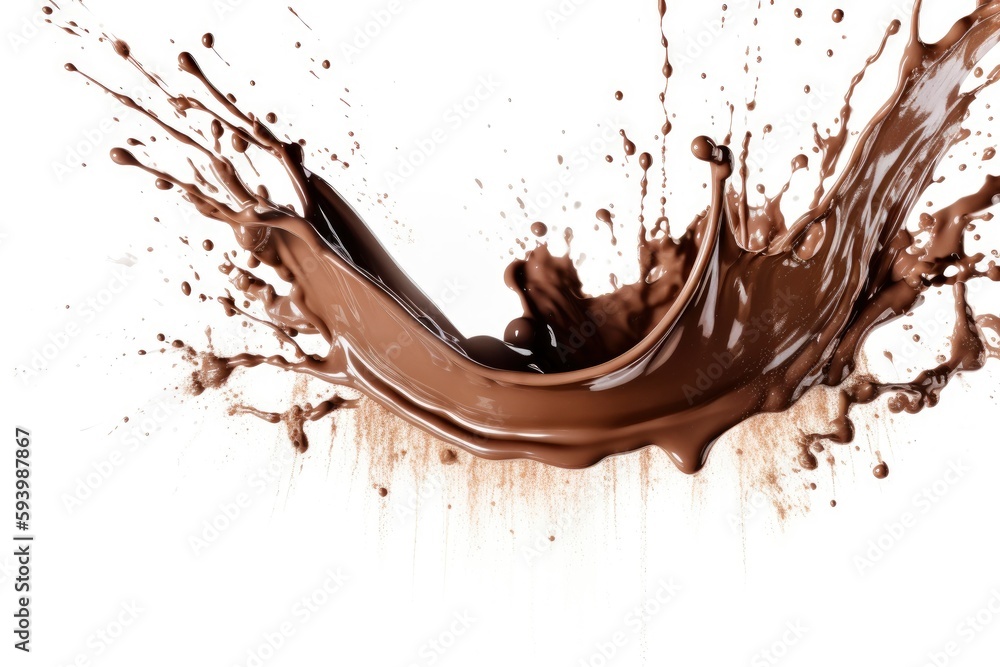 Abstract chocolate splash on a white background made with Generative AI Abstract chocolate splash on a white background made with Generative AI