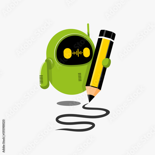 Illustration of a little robot carrying a pencil.