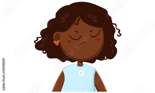 Sad Little Black skin Girl Vector Cartoon Character Illustration. Upset angry cute child.Vector illustration