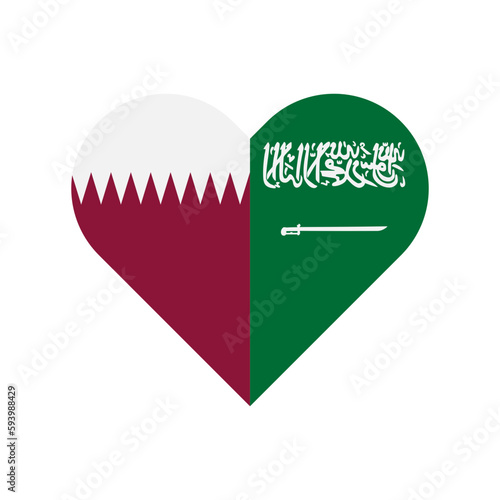 unity concept. heart shape icon with qatar and saudi arabia flags. vector illustration isolated on white background