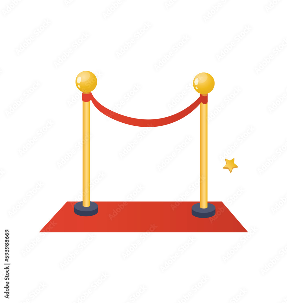 Concept Cinema movie film star. The illustration is a flat vector design of a cinema movie with a red path leading. Vector illustration.