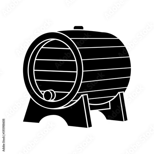 Black and White Cartoon Illustration Vector of an Oak Alcohol Aging Barrel
