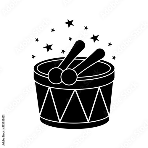Black and White Cartoon Illustration Vector of a Drum set Drum and Drumsticks 