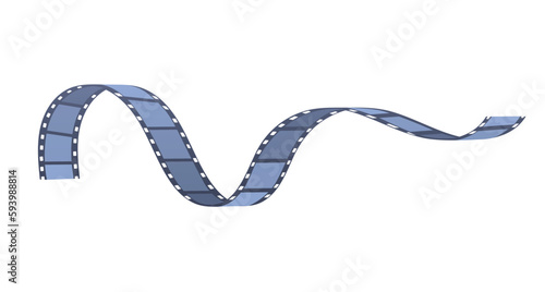 Concept Cinema movie film tape. This illustration is a flat, vector image featuring a cartoon-style design of a cinema movie tape, set against a plain white background. Vector illustration.