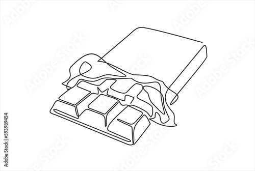 Continuous one line drawing of half opened chocolate bar hand drawn vector illustration. Single line drawing.