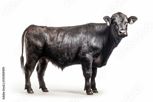 Black angus cow on white background, created with generative AI