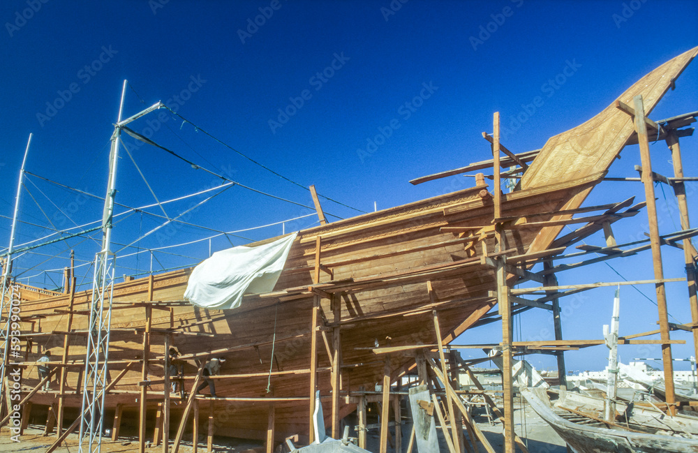 traditional shipyard for wooden dows in Sur, Oman
