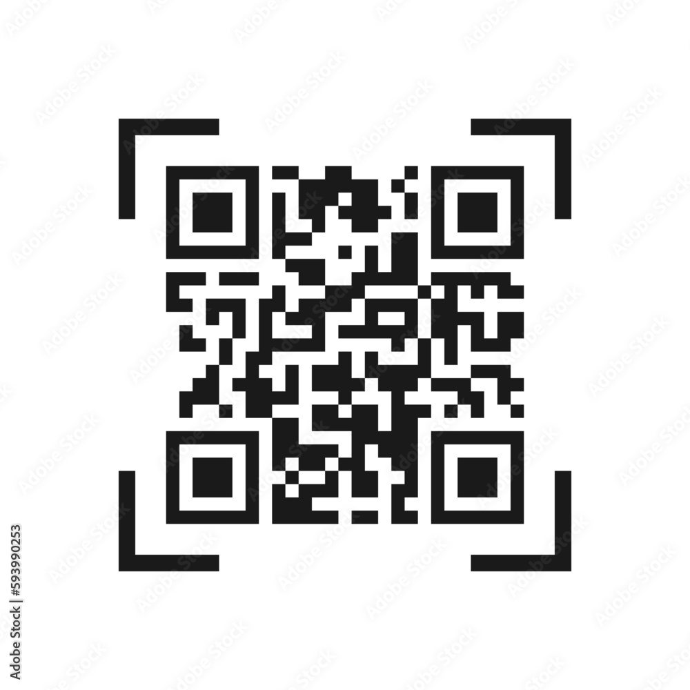 Vector icon of the QR code. Simple design for a logo sticker for your website or application. Vector icon of the QR code. Simple design for a logo sticker for your website or application.