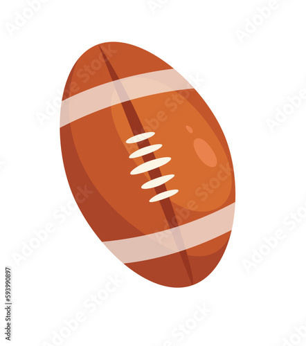 Concept School supplies education rugby. This flat vector illustration depicts a cartoon-style rugby ball on a white background. Vector illustration.
