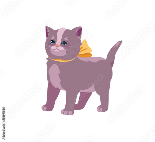 Concept Pet cat. The illustration features a cute cat in a flat  vector style. The design is simple yet charming  with a playful cartoon concept. Vector illustration.