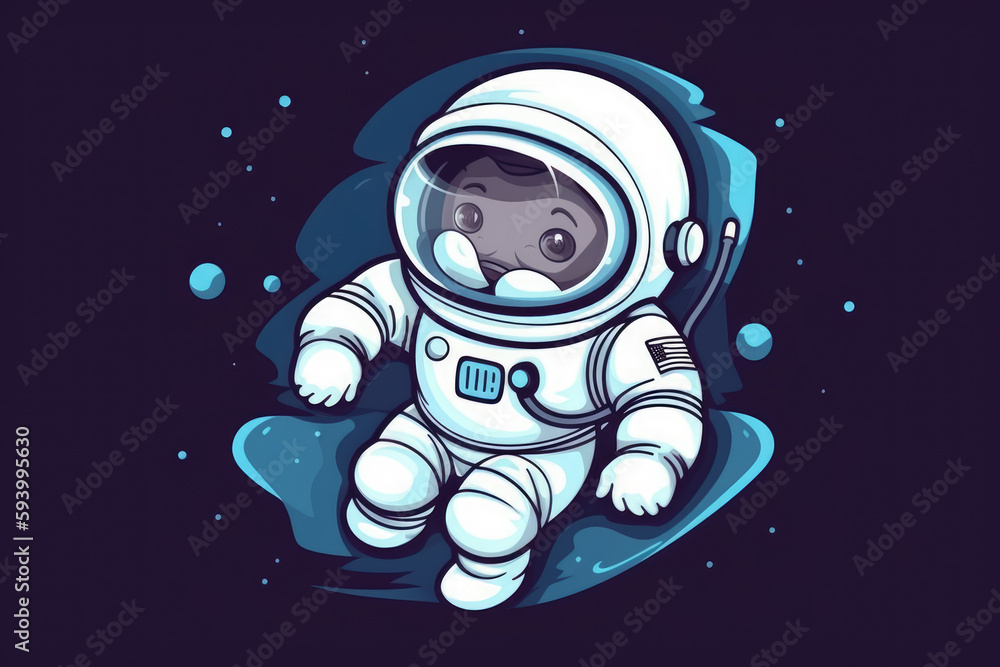 Cute white cartoon astronaut flying in zero gravity space Cute white cartoon astronaut flying in zero gravity space