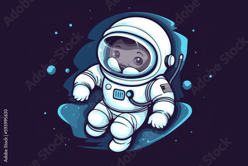 Cute white cartoon astronaut flying in zero gravity space