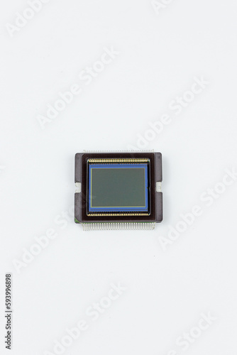 Image sensor inside digital camera, ccd, cmos on white background