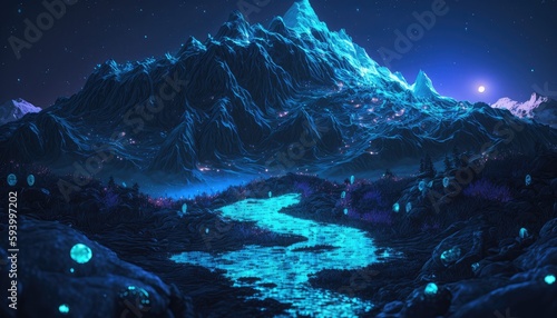 Esoteric Euphoric Late night alien world utopian mountain