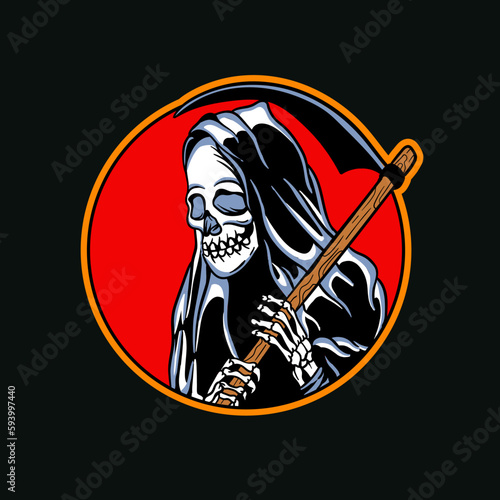Hand drawn illustration of grim reaper with scythe