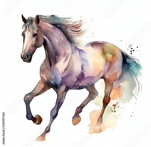 running horse isolated watercolor illustration   generative ai