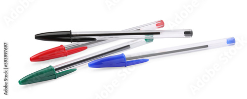 New color plastic pens isolated on white