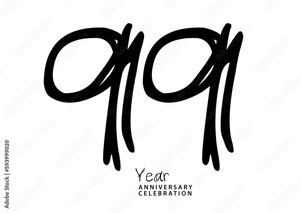 99 year anniversary celebration black color logotype vector, 99 number