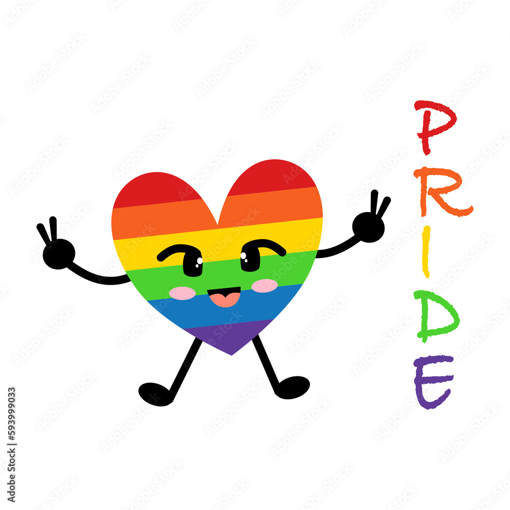 Fototapeta premium Cute heart colorful character, icon for Pride month.