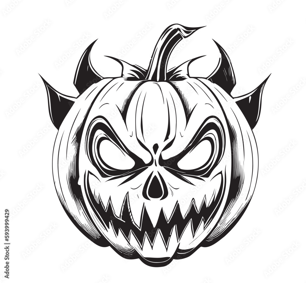 Fototapeta premium Smiling pumpkin for halloween hand drawn sketch illustration